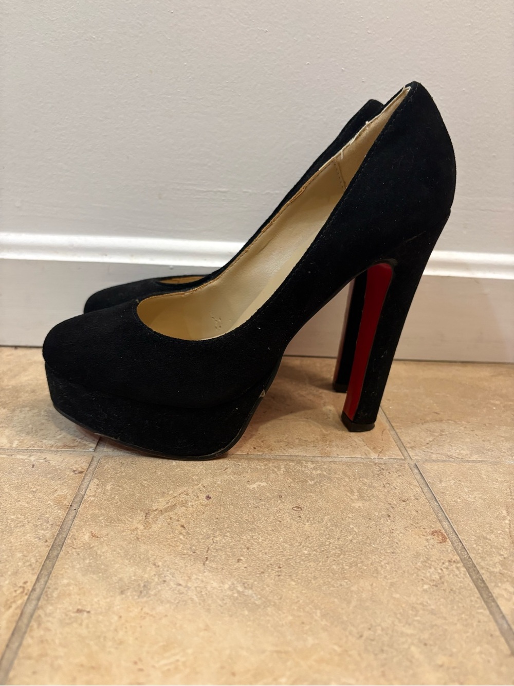 LOUBOUTINS !! Black Suede Platform High Heel Pumps